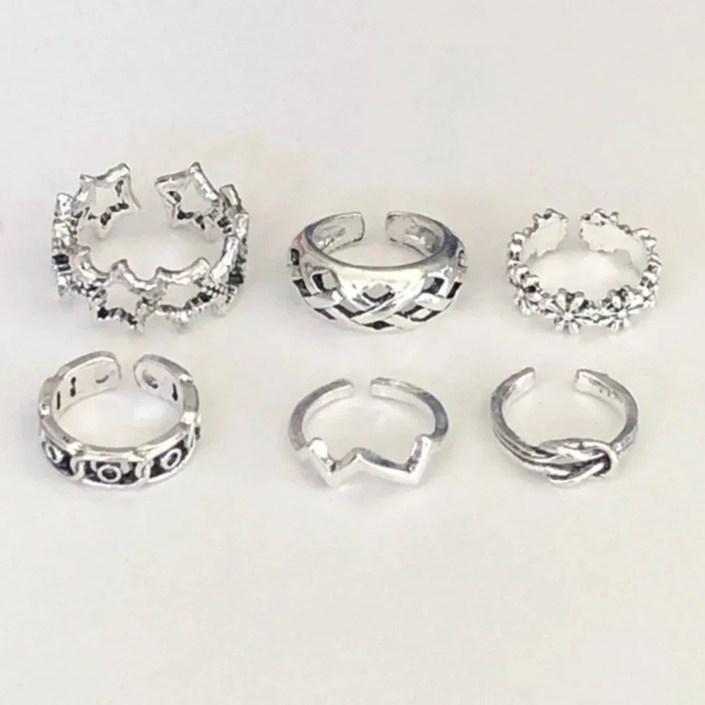 6 Pack Piece Silver Tone Adjustable Toe Rings E NWT